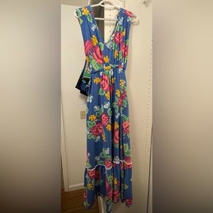 Matilda Jane Women's Dream Weaver Floral Maxi Tiered Tank Dress Blue Size XXL
